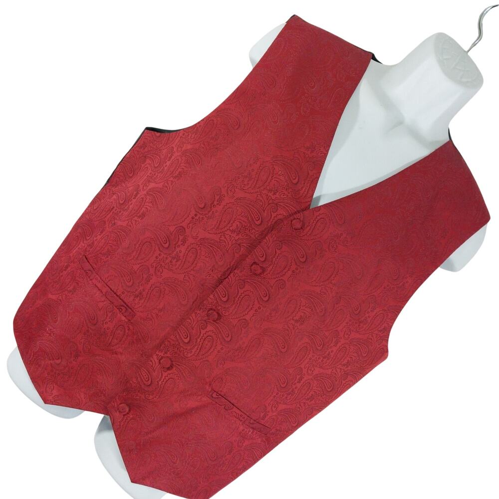 UMO LORENZO! GORGEOUS RED SATIN PAISLEY & BLACK ADJUSTABLE WAIST FORMAL VEST! XL